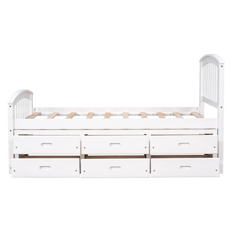 High-Quality Twin Platform Storage Bed with 6 Drawers, Pinewood Construction, Kids and Adults Use