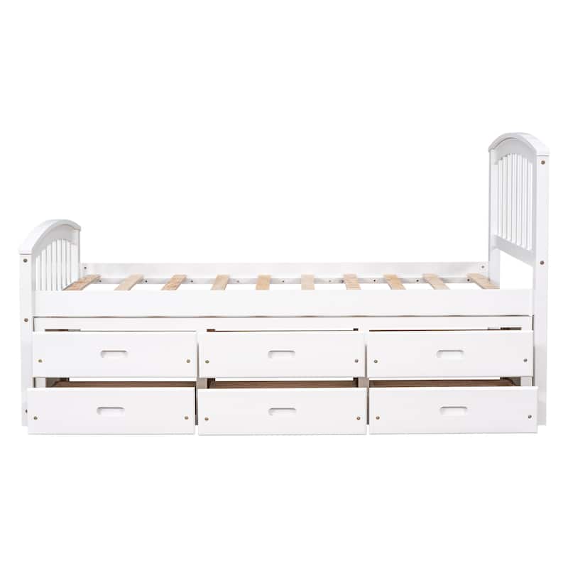 Twin Size Platform Captains Storage Bed Solid Wood Daybed with 6 Drawers Bookcase Bed Low Profile Bed Panel Bed