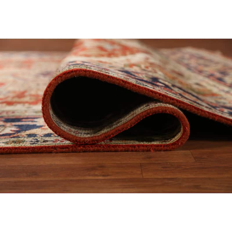 Geometric Heriz Serapi Area Rug Handmade Orange Wool Carpet - 7'11" x 10'0"