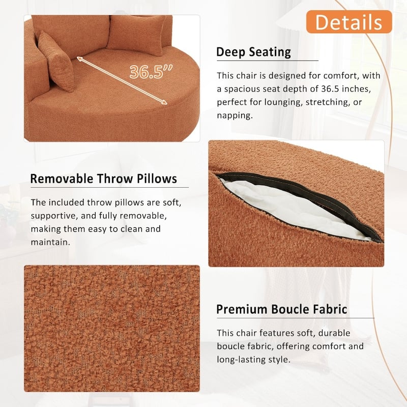 Modern 360° Swivel Round Sofa Chair with 3 Removable Pillows for Living Room