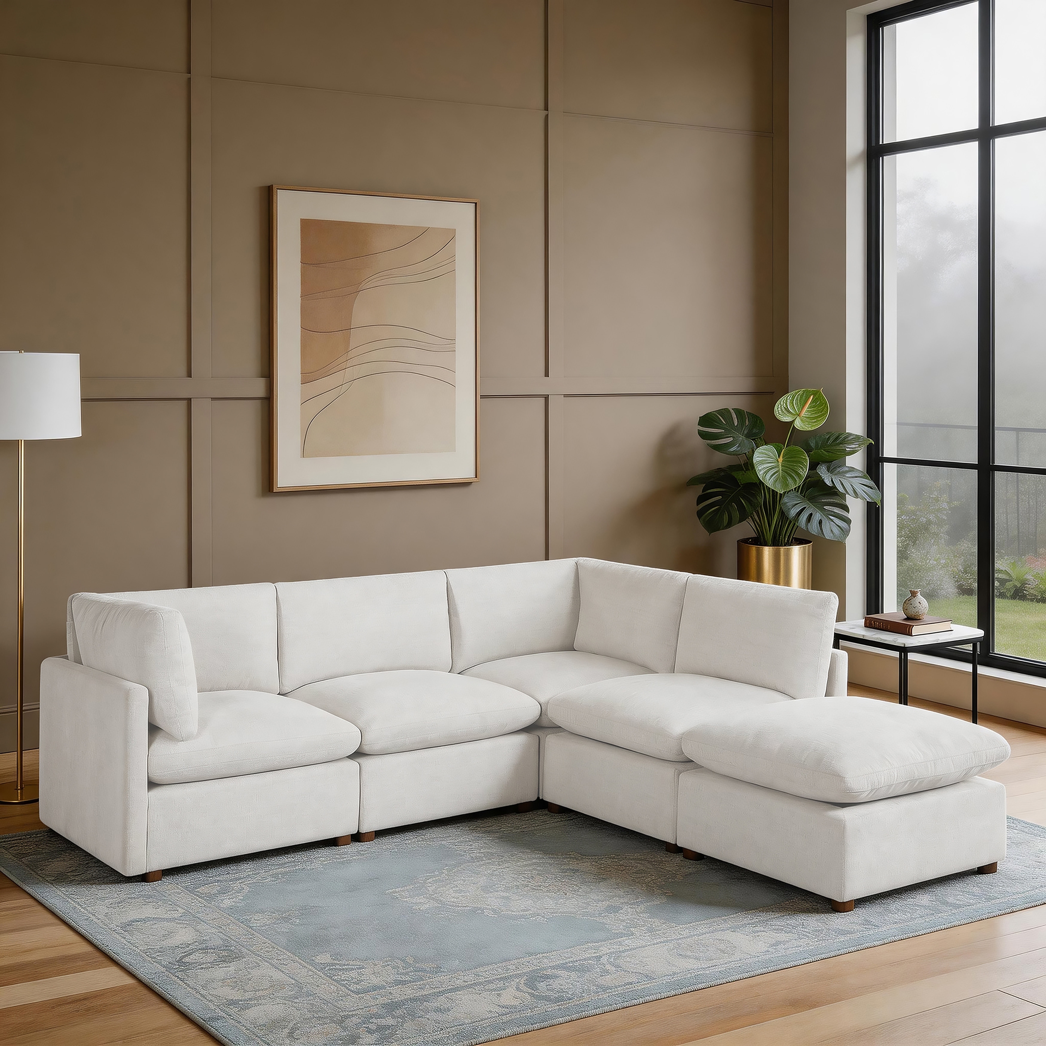 Solara 103.5" 5-Piece Modular Sectional Sofa with Ottoman