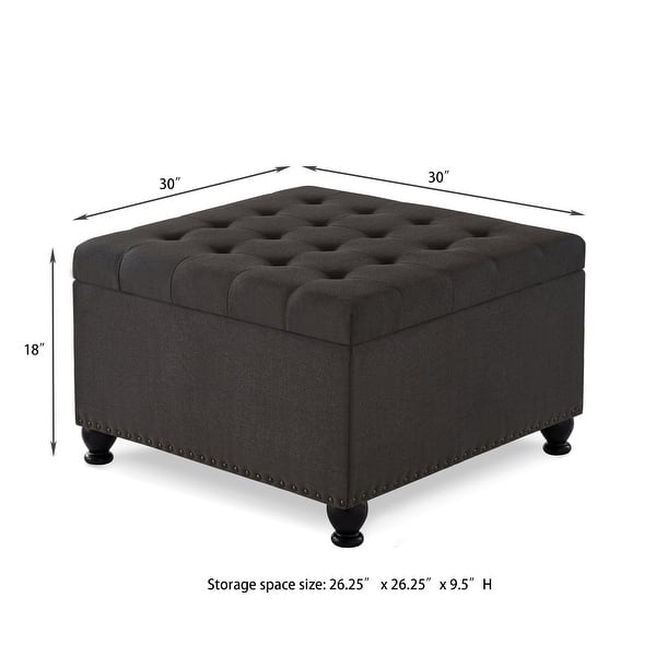 dimension image slide 0 of 4, Large square storage ottoman with wooden legs