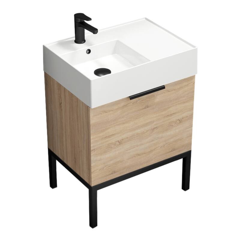 Nameeks Derin-2417-S-L Derin 24" Free Standing Single Basin Vanity Set - Brown Oak / Black - Natural Finish
