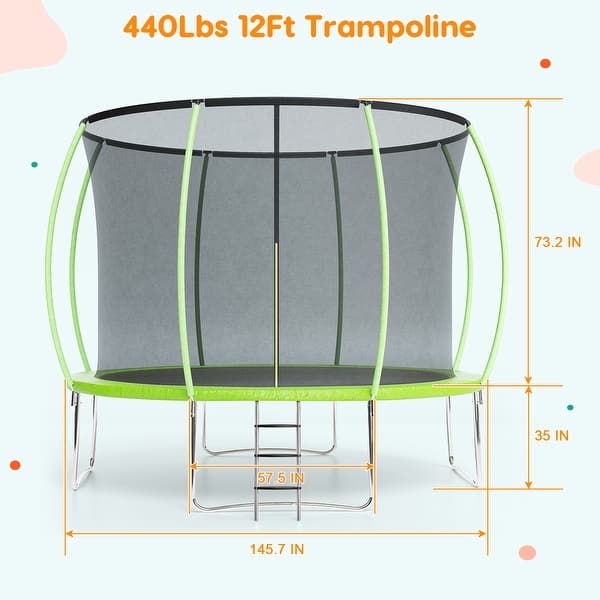 dimension image slide 0 of 2, 12FT Trampoline, Recreational Trampolines with Enclosure Net and Ladder