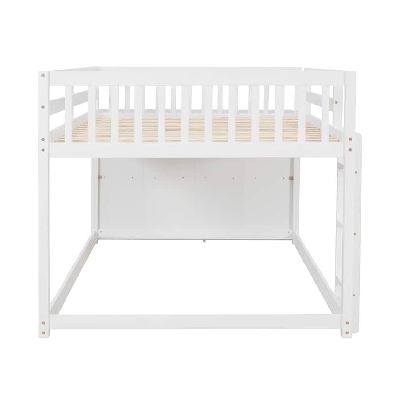 Full-Over-Full Bunk Bed with Storage Drawers and Shelves, Solid Pine Wood Frame