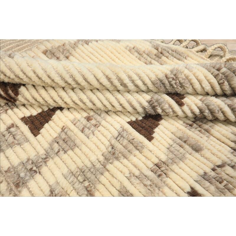 8x10 Tibetano Hand Knotted Wool Ivory Moroccan Modern & Contemporary Tribal Rug - 8' x 10'