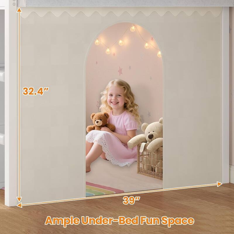 House Low Loft Bed Twin Size Storage Drawers Bookcase LED Lights