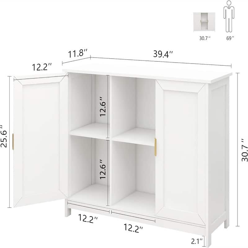 Credenza Buffet Cabinet Wooden Coffee Bar Cabinet - 11.8"D x 39.4"W x 30.7"H