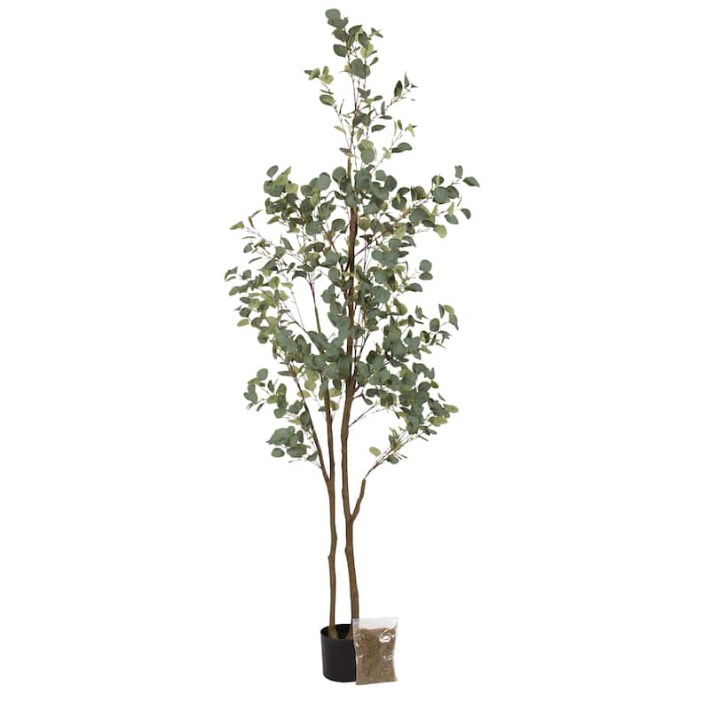 Kate and Laurel Eudora Faux Eucalyptus Tree - Green - 8ft