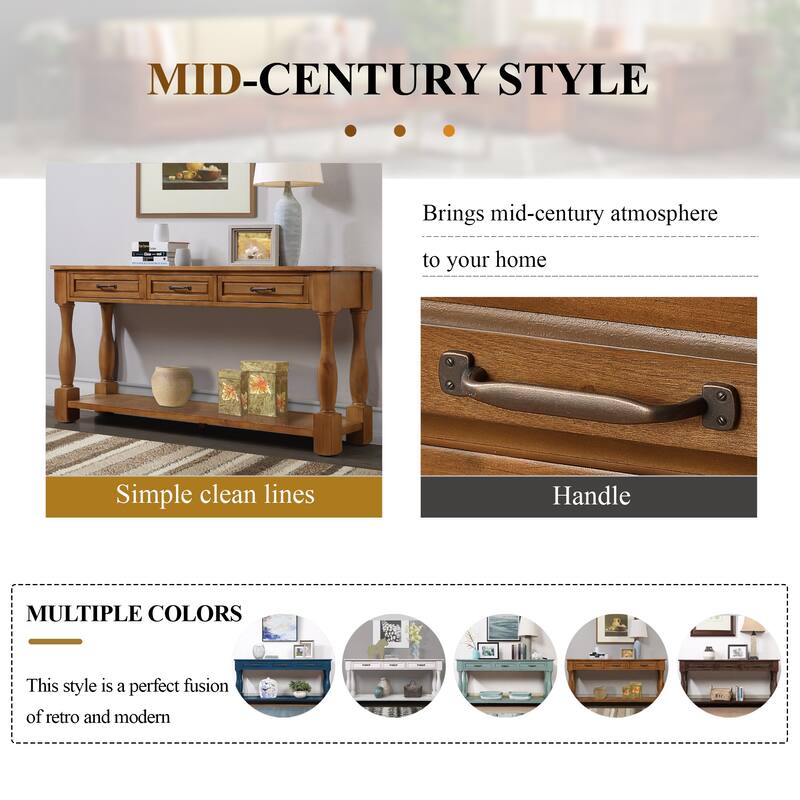 63inch Long Wood Console Table with 3 Drawers and 1 Bottom Shelf for Entryway Hallway Easy Assembly Extra-thick Sofa Table