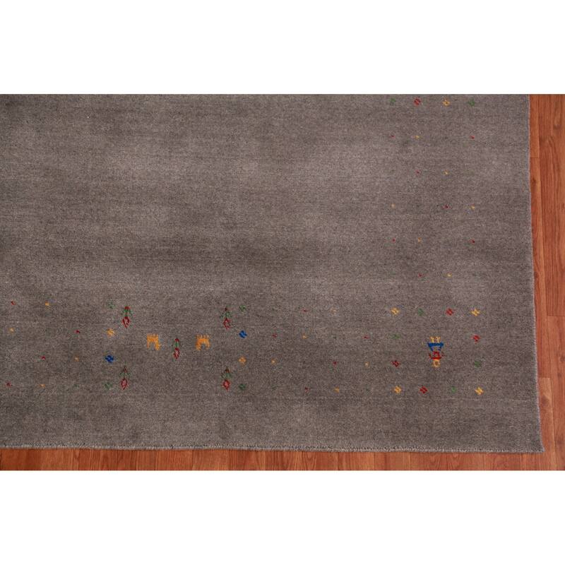 Grey Gabbeh Area Rug Hand-Knotted Wool Carpet - 7'9" x 9'11"