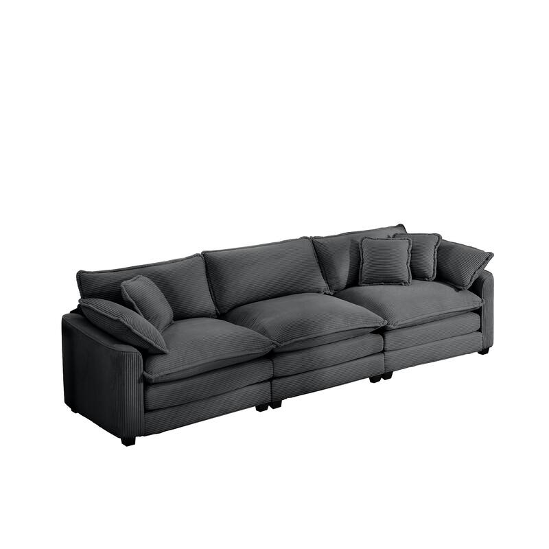 Modern Fabric 3 Seater Modular Sofa Set - Soft Upholstered U-Shape Corduroy Couch for Living Room