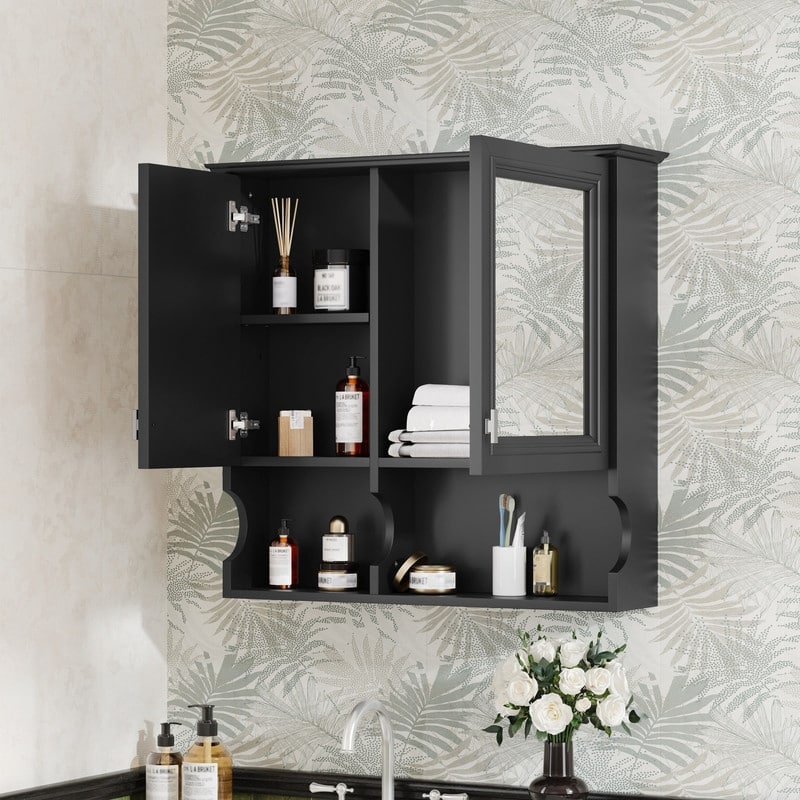 30 Inch Wall Mounted Bathroom Cabinet with Doors & Mirror, Adjustable Shelf