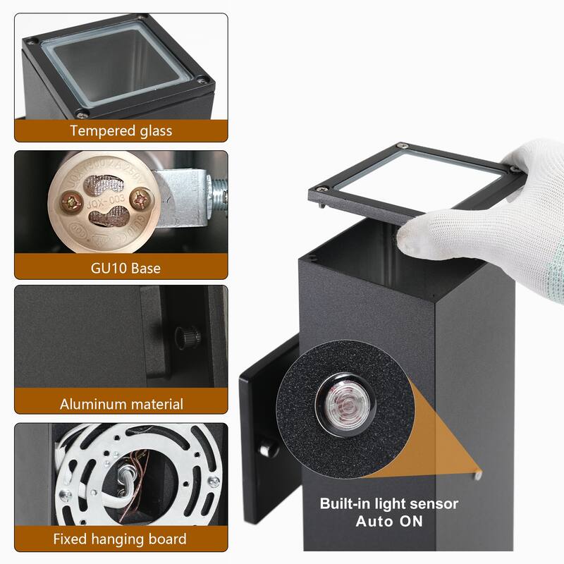 Anmytek Up Down Outdoor Wall Sconce with Motion Sensor Black Aluminum Clear Glass for Porch Patio Garage