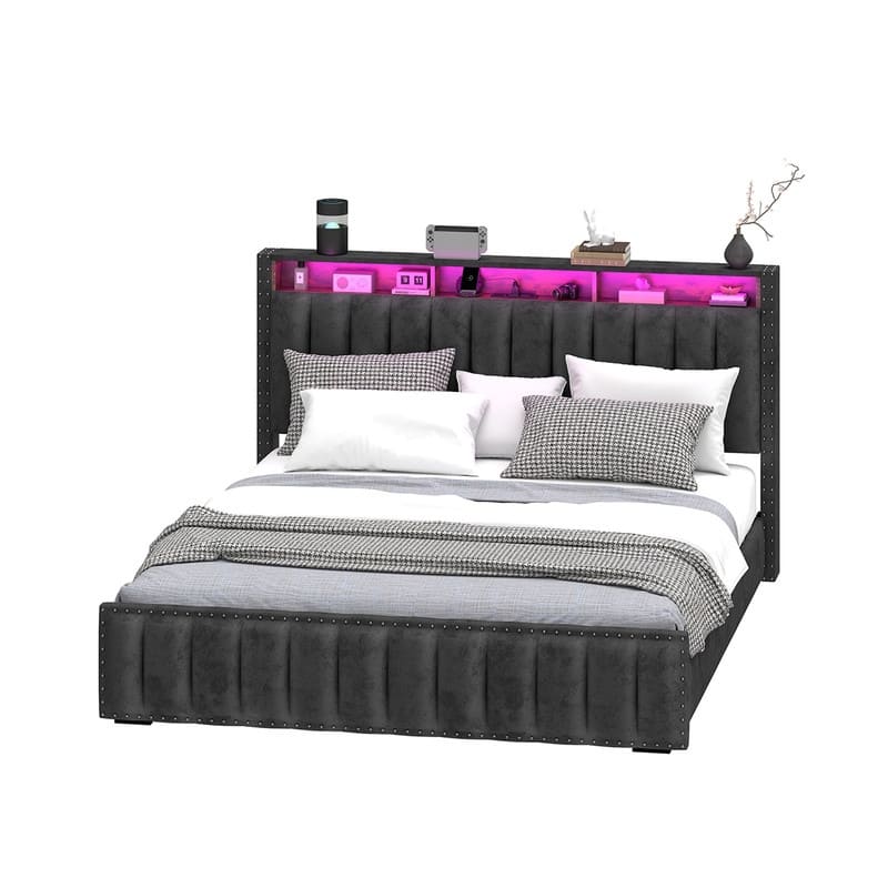Full / Queen / King Size Platform Bed Frame with Upholstered Storage Headboard and 4 Drawers