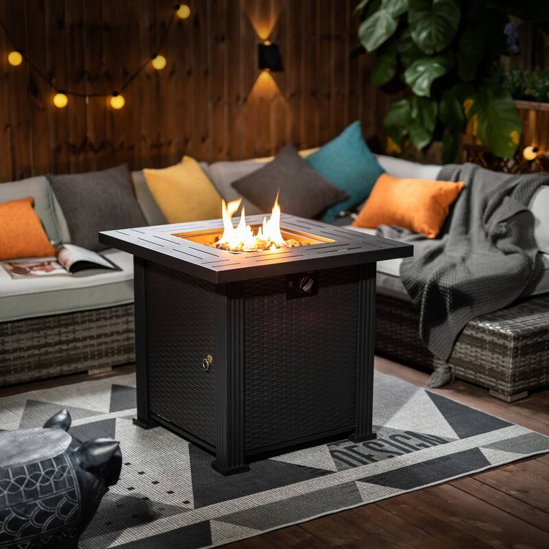 28.00 in. W x 24.02 in. H Steel Square Propane Fire Pit Table in Brown