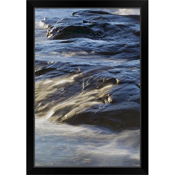 "Close up view of rocky Lake Superior shore, from Artist Point, Minnesota" Black Framed Print