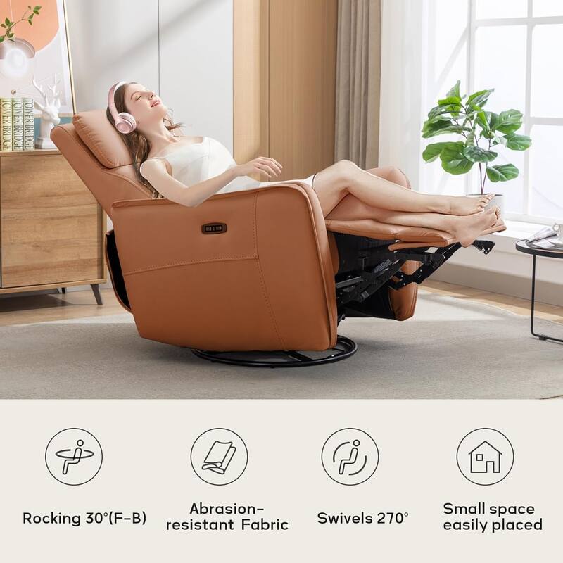 32.3'' Wide Power Swivel Rocker Recliner Chairwith USB Ports