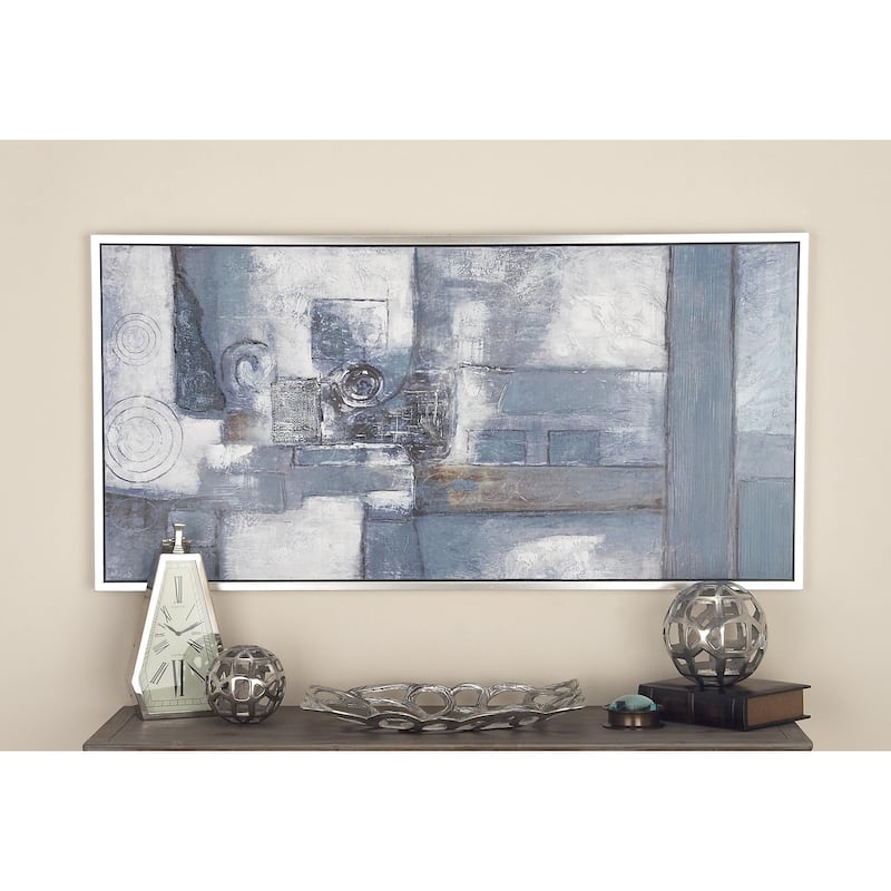 Canvas Abstract Living Room Framed Wall Art with Silver Frame - Gray - Roche River Decor