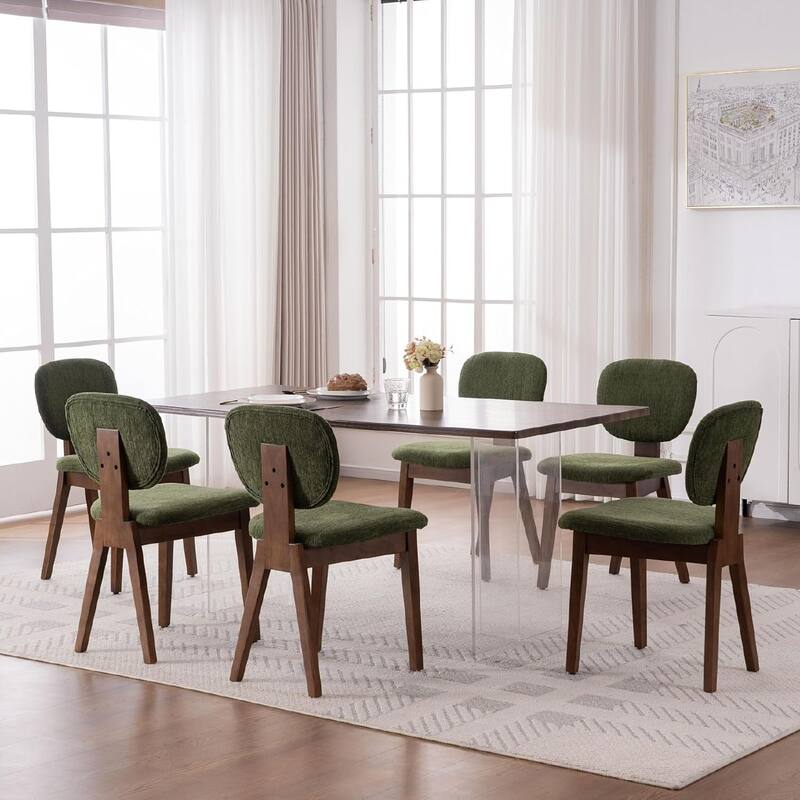 Set of 2/4/6 Mid-Century Modern Upholstered Dining Chairs - Green - Set of 6