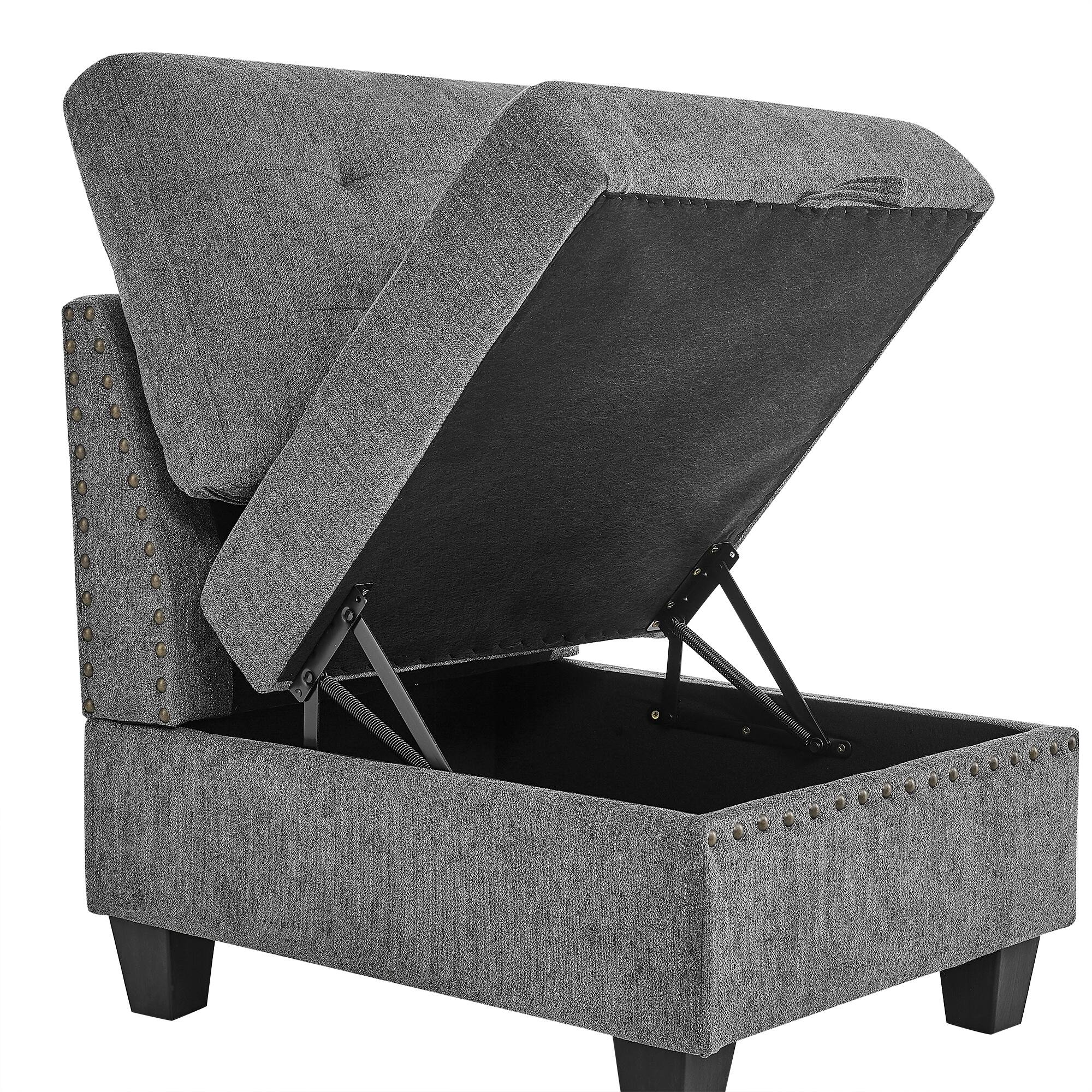 Multipurpose Foot Rest Sofa Stool Dark Grey with Storage, Ottoman Bed