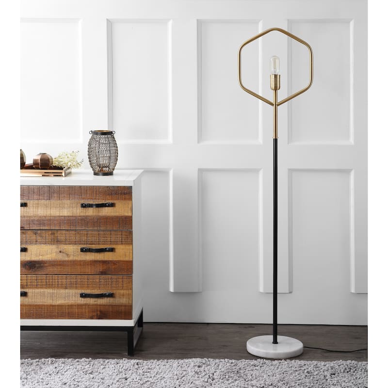 SAFAVIEH Lighting 59-inch Brass Gold Mave Edison Bulb Floor Lamp - 13" x 9.75" x 57"