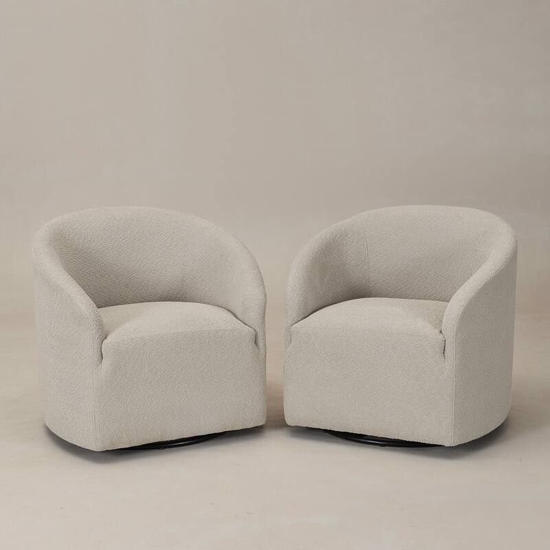 KINWELL 32"W Boucle Upholstered Swivel Barrel Armchair (Set of 2)