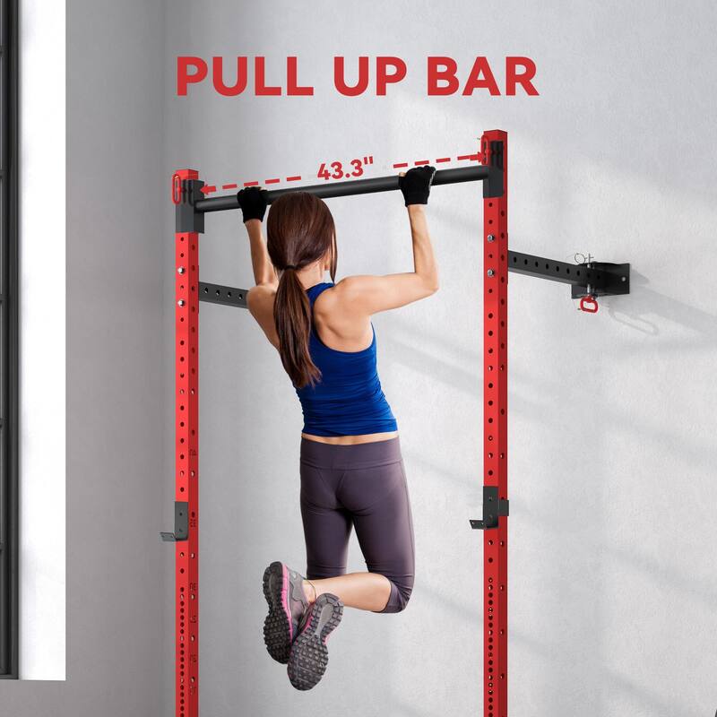 Heavy-Duty Wall-Mounted Squat Rack, 17 Height Levels & Pull-Up Bar - 48" L x 23.6" W x 89.8" H