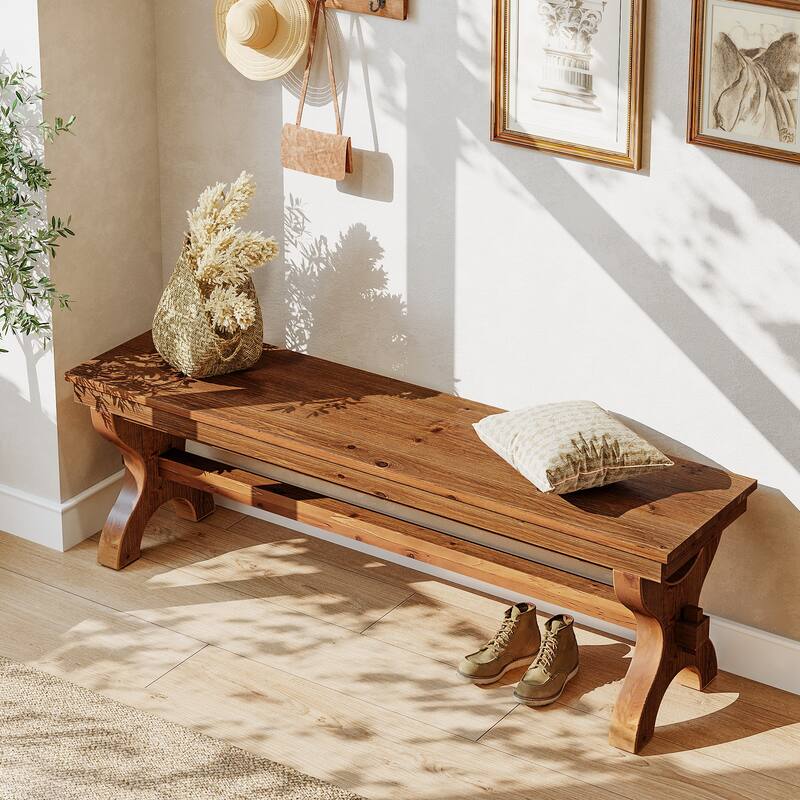 Solid Wood Entryway Bench, Farmhouse Dining Bench, Hallway Accent Seat Bench for Living Room Bedroom