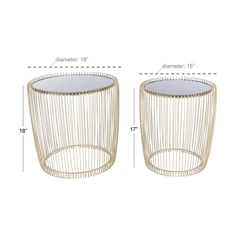 Metal Accent Table with Shaded Glass Top - Set of 2 Gold - Roche River Decor - 18"Wx18"Lx18"H