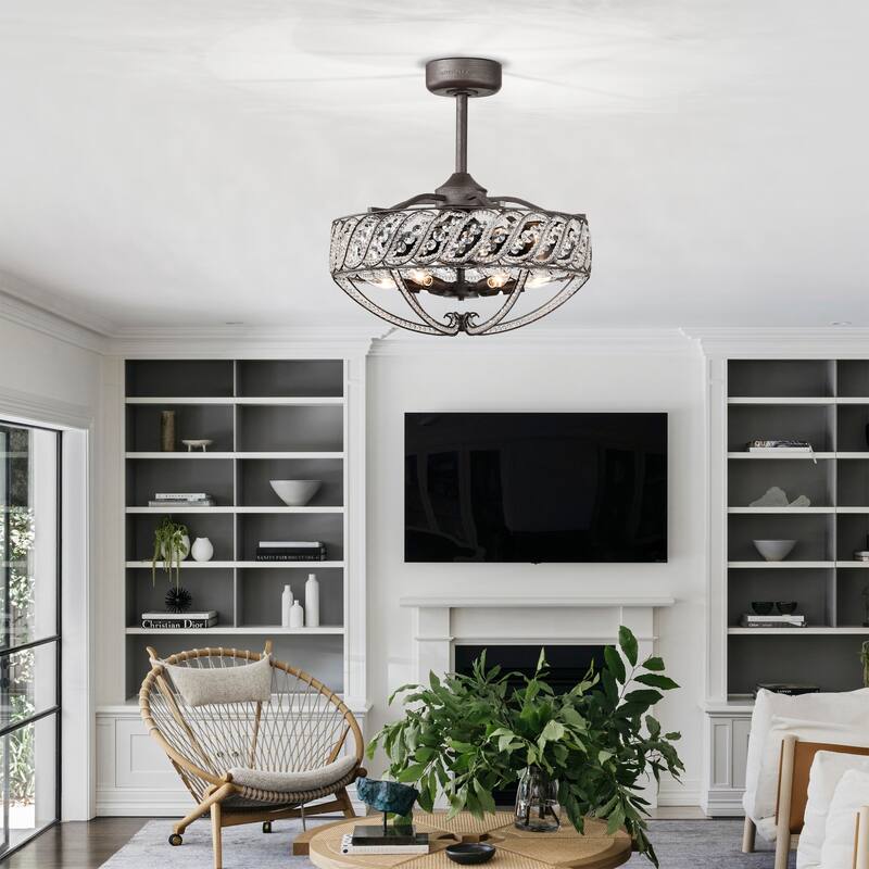 Sandi 24 Inch Glam Crystal Fandelier 6 Light with Remote