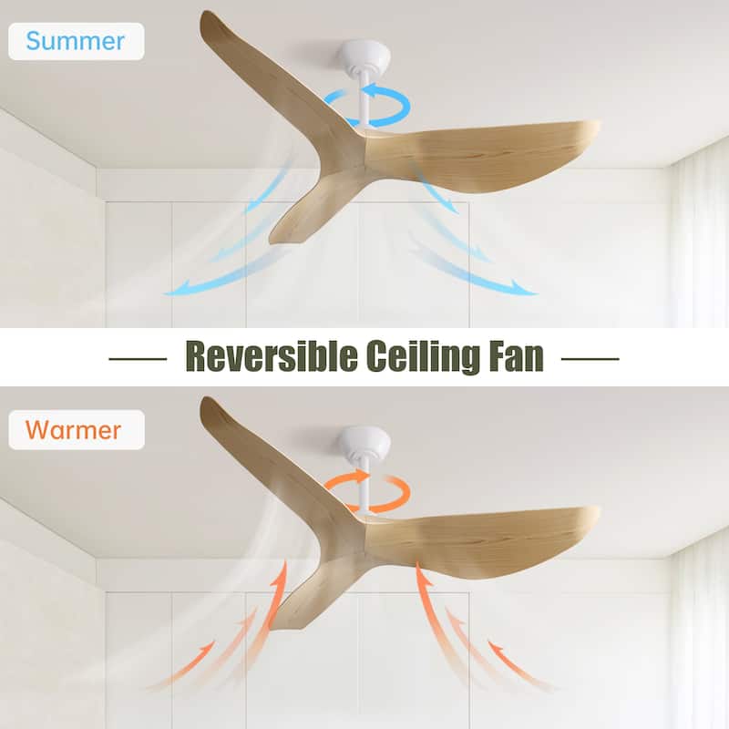 52 Inch Indoor Ceiling Fan No Light, 6 Speed Remote Control - White