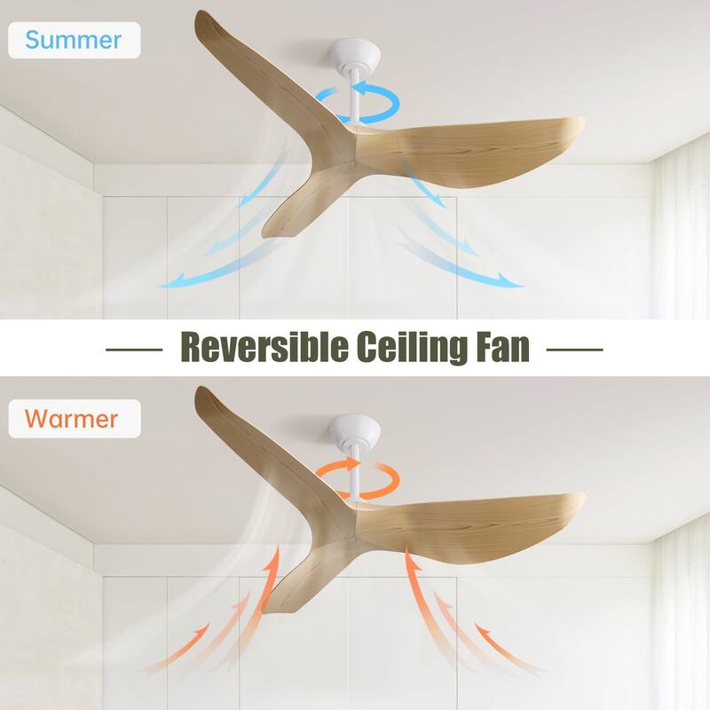 52 Inch Indoor/Outdoor Ceiling Fan No Light, 6 Speed Remote Ceiling Fan with 3 Reversible Blades