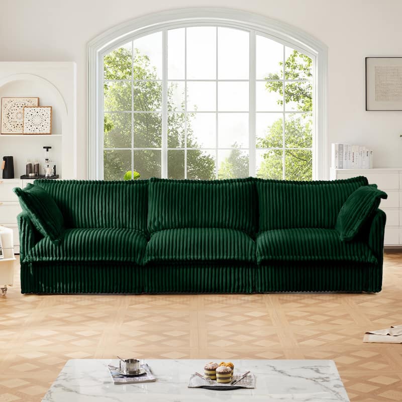 Modern 3-Seater Slipcovered Corduroy Sofa with Suppleness Armrests