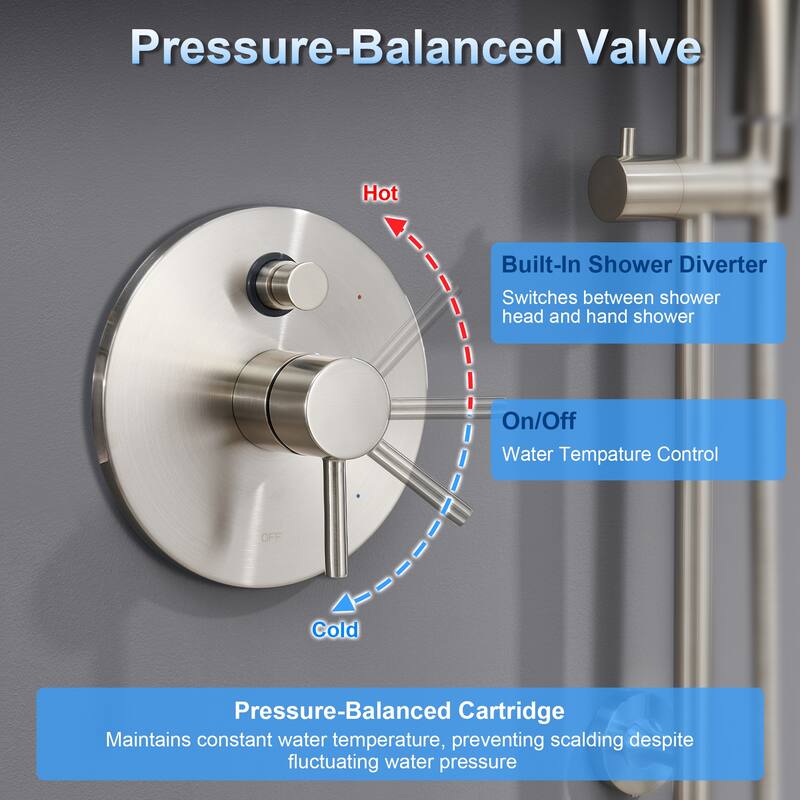 Luxier SS-D02 24 in. Wall Bar Shower Faucet Kit with Valve