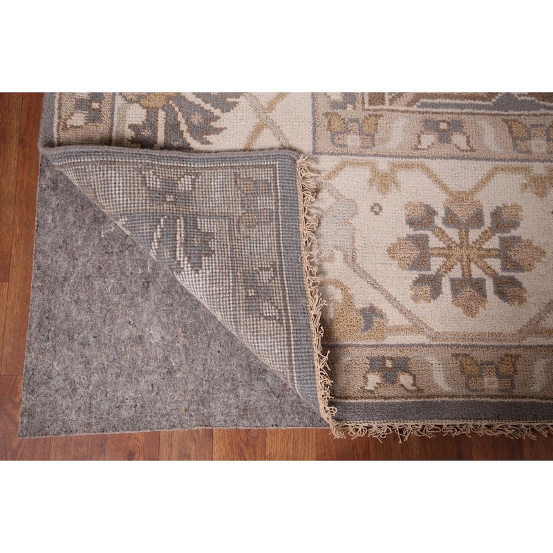 Gray Oushak Indian Rug Hand-Knotted Transitional Floral Wool Carpet - 9'1"x 11'7"