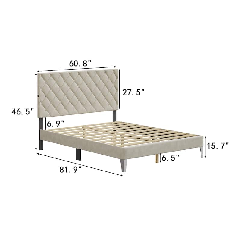 Heavy Duty Queen Upholstered Bed with 2 USB Ports,380GSM Headboard,TB117 Safe,Off-white