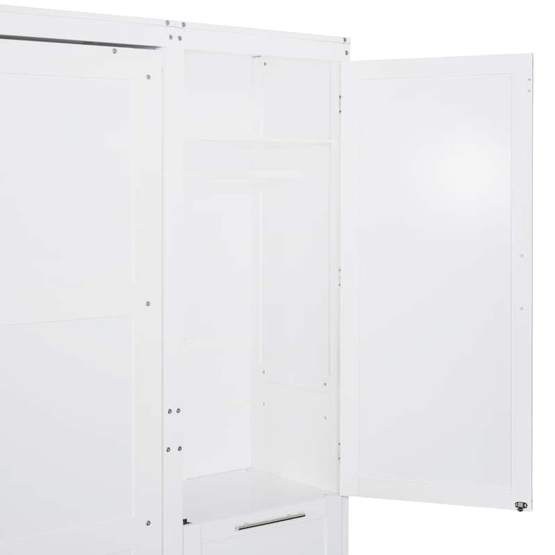 Modern Queen Murphy Bed with Closet, Drawers & Shelves