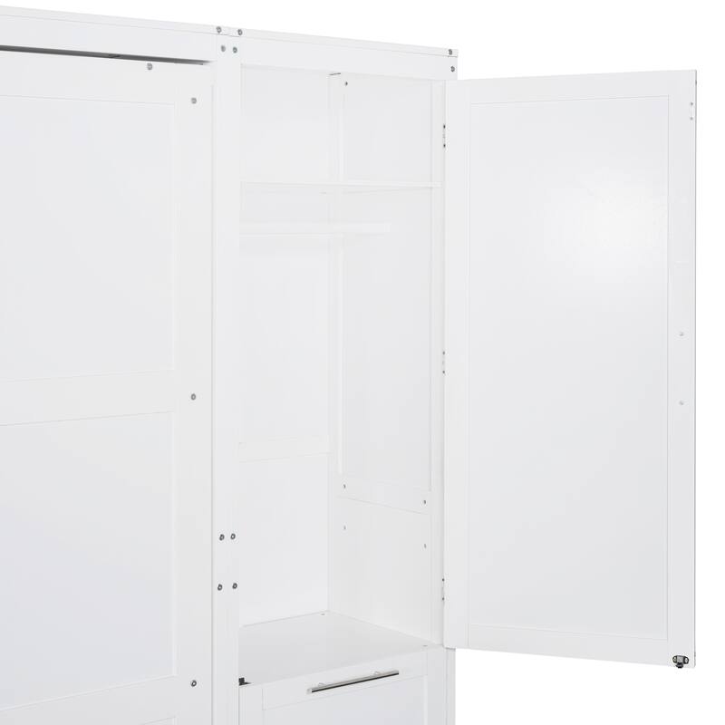 Queen Size Murphy Wall Bed with Built-In Closet, Drawers, and Shelves, Space-Saving Design