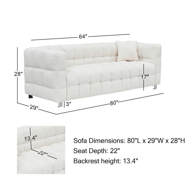 Premium 80-inch Wool Sofa with High-Density Foam Filling and Bonus Cushions