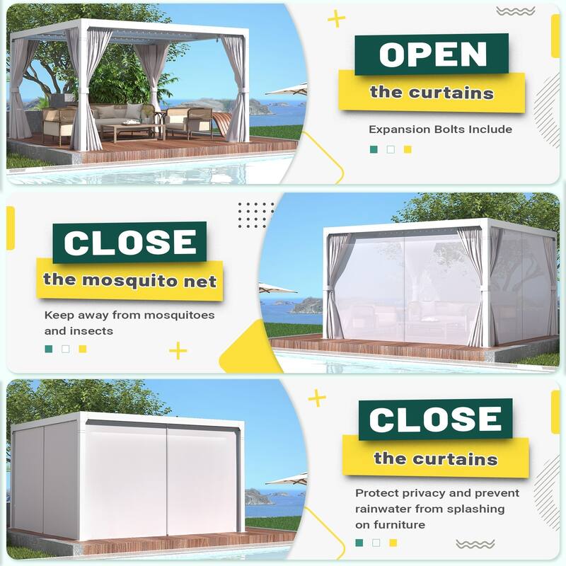 EROMMY Outdoor Louvered Pergola Gazebo with Adjustable Aluminum Rainproof Roof