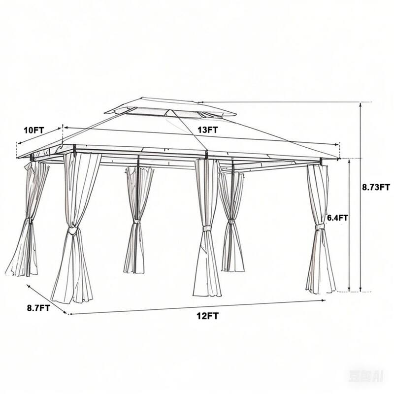 13x10 FT Outdoor Large Patio Shade Canopy with Ventilated Double Roof and Detachable Mesh Cover