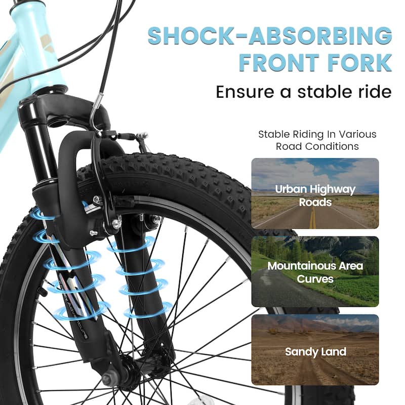 20 Inch Children'S Bicycle,Shock Absorbing Front Fork,7-Speed,V-Brakes,Mountain Tire,Boys And Girls Kids Bike