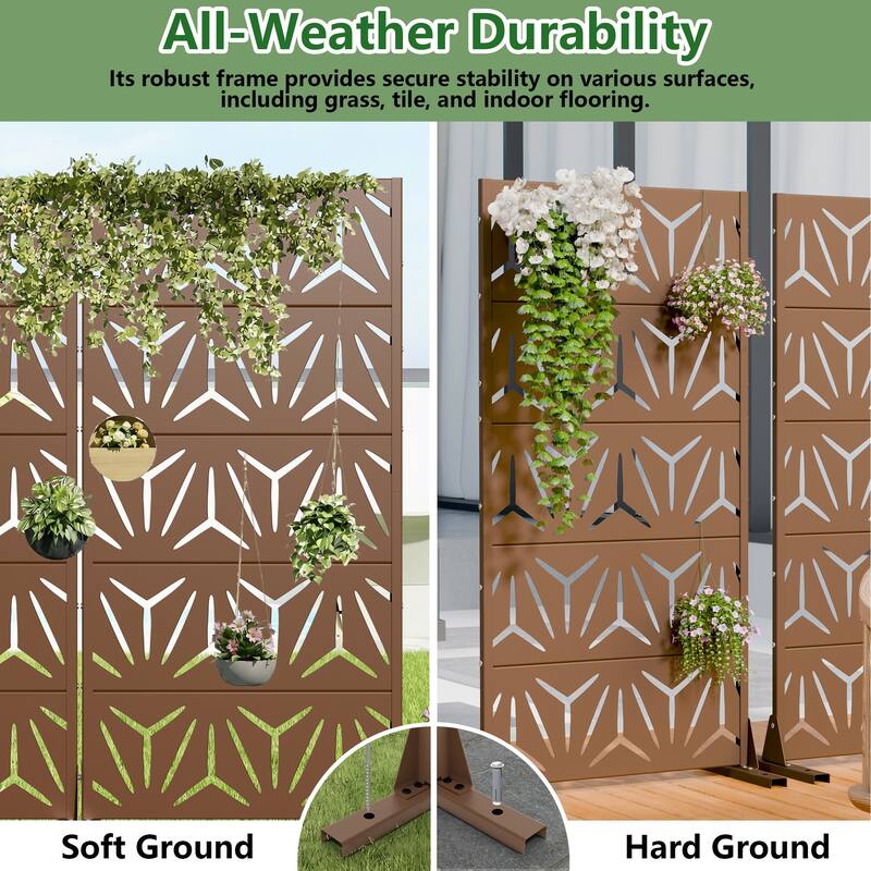 Dovelina Outdoor Freestanding Metal Privacy Screen Decorative Garden Fence (Set of 2)