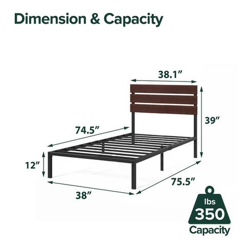 Priage by ZINUS Coffee Bean Bamboo and Metal Platform Bed Frame