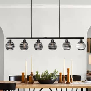 Modern 6-light Classic Black Kitchen Island Linear Pendant Lights - W49.21"*D5.51"*H8.66"