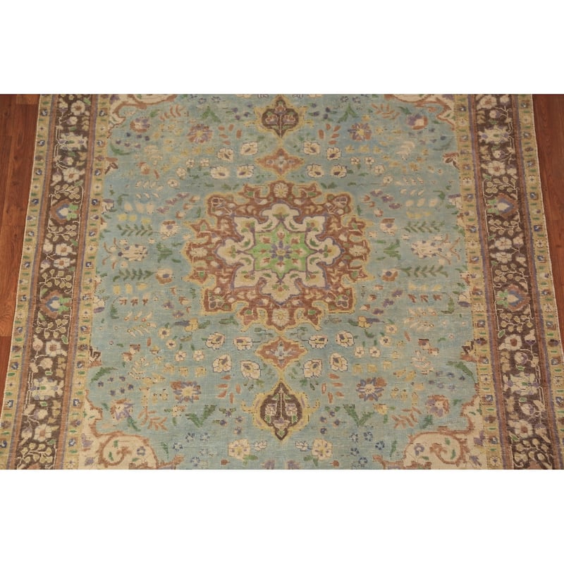 Traditional Tabriz Persian Area Rug Hand-Knotted Floral Wool Carpet - 6'4"x 9'4"