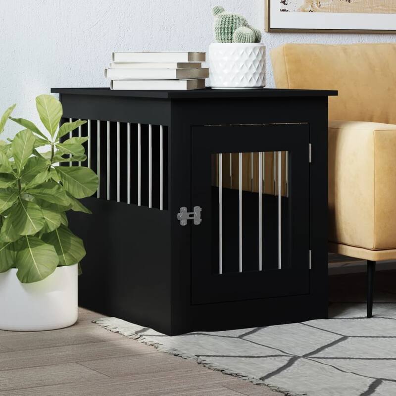 vidaXL Dog Crate with Door Doghouse Puppy Kennel Peg Cage Engineered Wood - 21.7" x 29.5" x 25.6" - Black