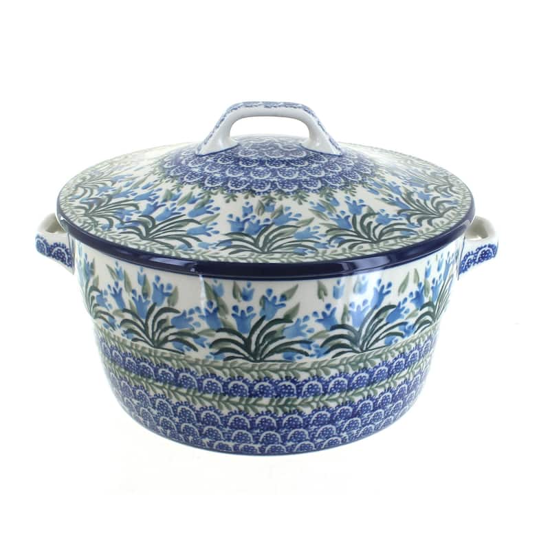 Blue Rose Polish Pottery 278 Ceramika Artystyczna Covered Round Baker - Tulip Bouquet