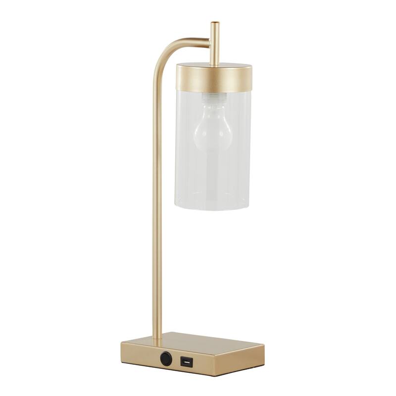 Puck 21" Metal Desk Lamp w/ USB Port in Base & Glass Shade